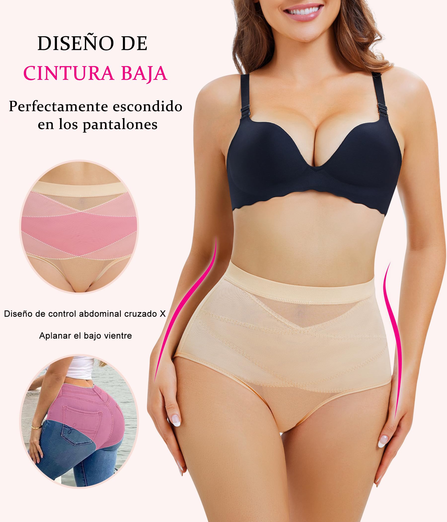 Gotoly Pack de 2 Braga Faja Reductora Mujer Invisible Adelgazante Shapewear Braguitas Moldeadoras Control de Barriga Faja Sin Costuras