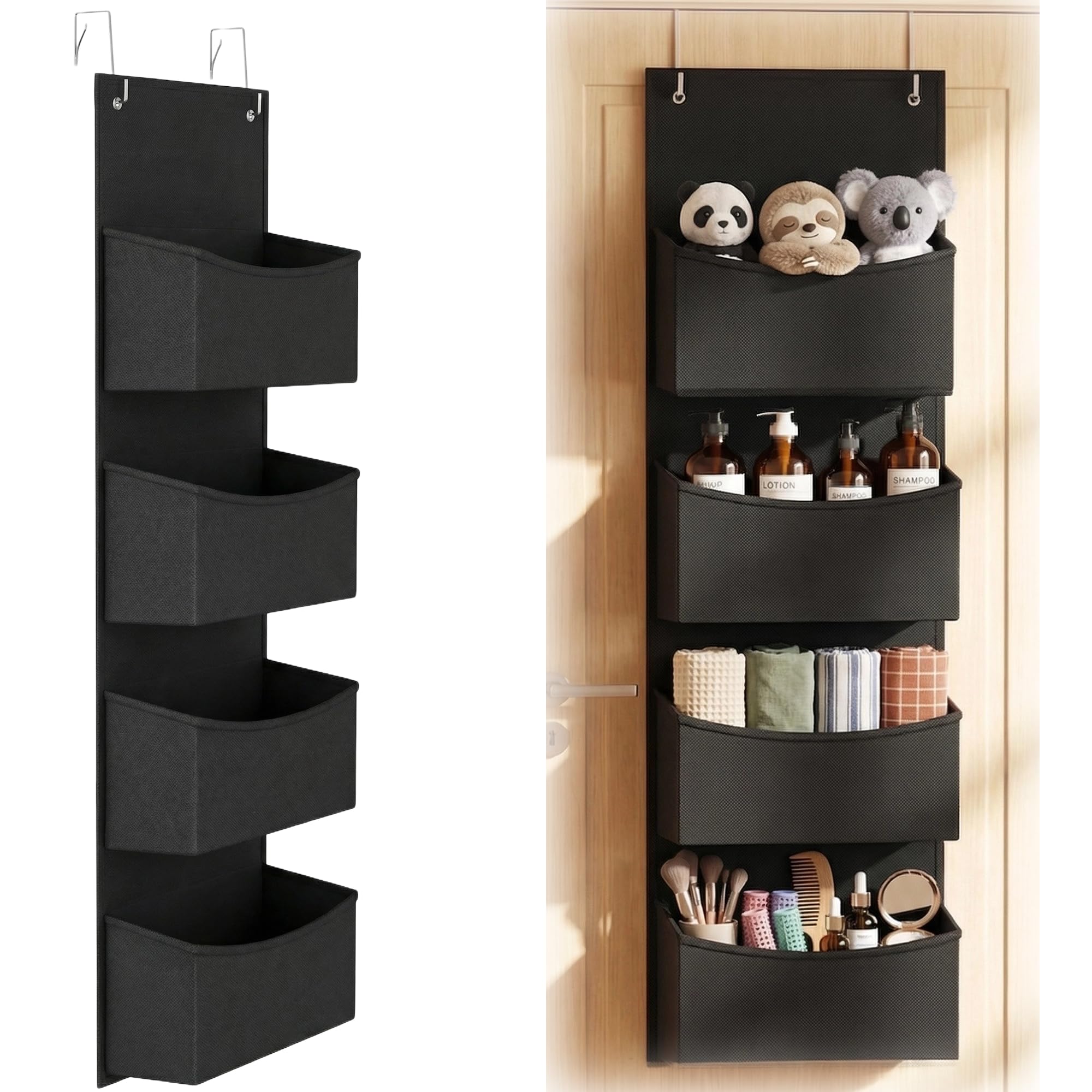 Over the Door Organizer 130x15x30cm with 4 Large Pockets and 2 Metal Hooks