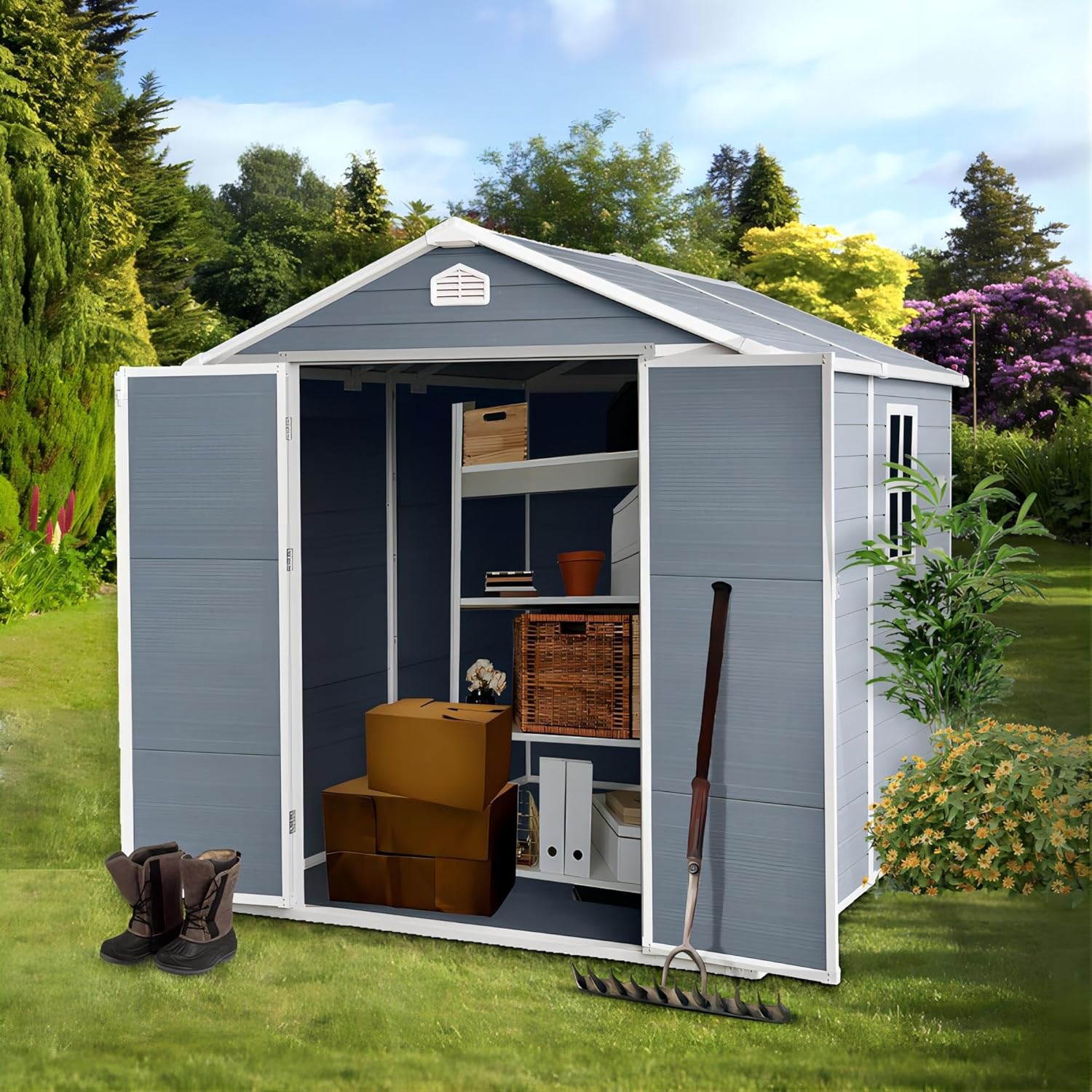 Amazon.com: LUSPAZ Storage Shed 8X6 FT,Resin Outdoor Storage Shed with ...