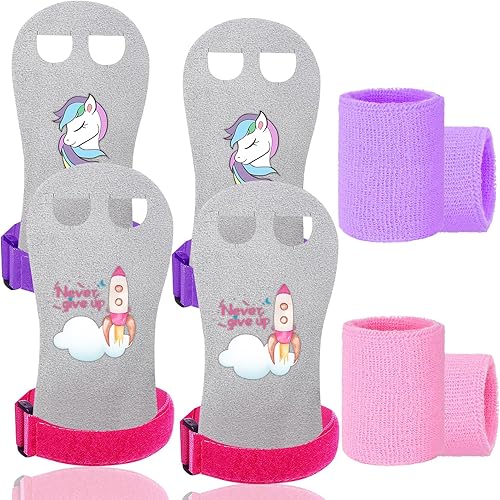 Miniatura 11 de Amrta Juego de pulseras de gimnasia para niñas, jóvenes y niños, 2 pares de equipos de protección de palma con soporte para muñeca, juego de guantes