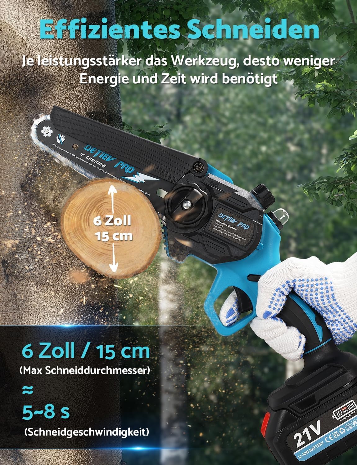 Mini akumulatorowa piła łańcuchowa do przycinania z bateriami 8000 mAh, 6-calowa piła łańcuchowa do przycinania z blokadą bezpieczeństwa i automatycznym systemem oleju do cięcia drewna