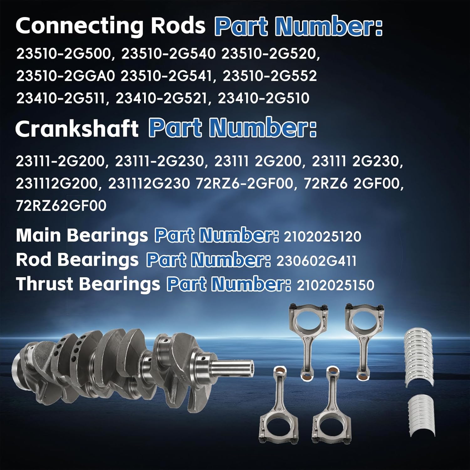 Silscvtt G4KJ Engine Crankshaft Con Rods Bearings Set 23510-2G500 23111-2G200 Replacement for Kia Sorento Replacement for Sonata 2.4L 2011-2020