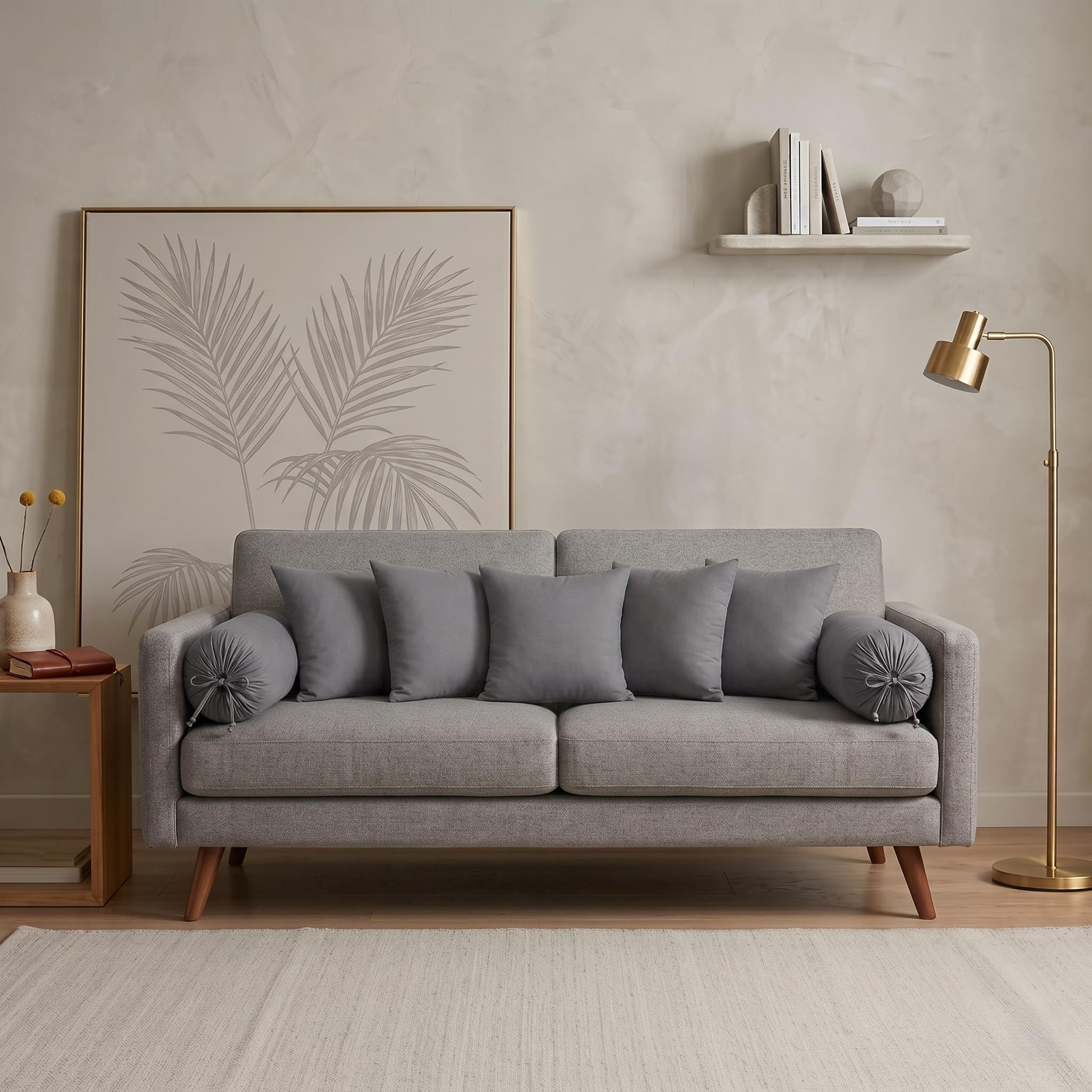 7-Piece Diwan Set | 2 Bolster Pillows (8 x 22 Inch) & 5 Cushion Fillers (16 x 16 Inch) | Soft Microfiber Filled | Lightweight, Fluffy & Durable | Gray | Sofa, Bed & Living Room-image-34