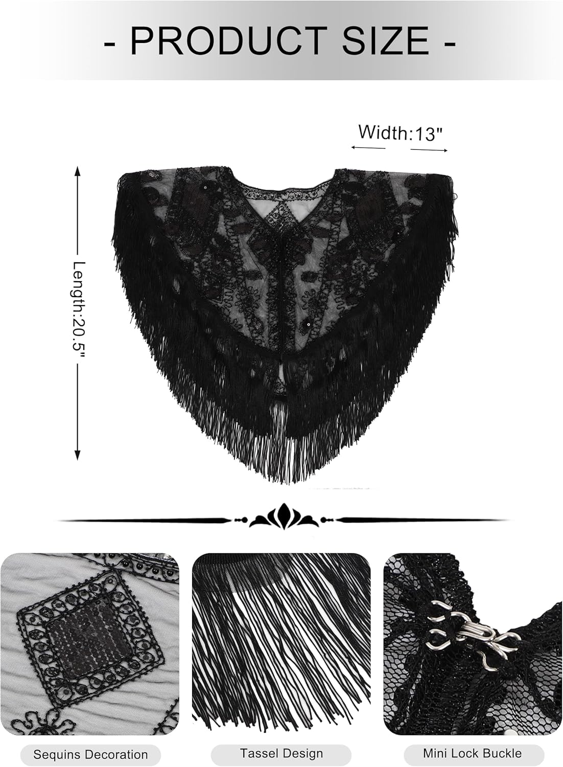 sy soul young 1920s Shawl Wrap Sequin Fringe Flapper shawl Cap for Women Evening Dress Wedding Gatsby Party Harlem Night - Image 4