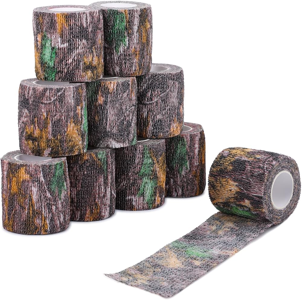 DROK 10 Roll Camo Tape, 1.97in x 14.76ft Camouflage Self-Adhesive Bionic Wood Wrap Bandage for Outdoor Athletic Sports Bicycle Hockey Skateboard Scooter, 4.92Yard Cohesive Camo Stretch Reusable Tape