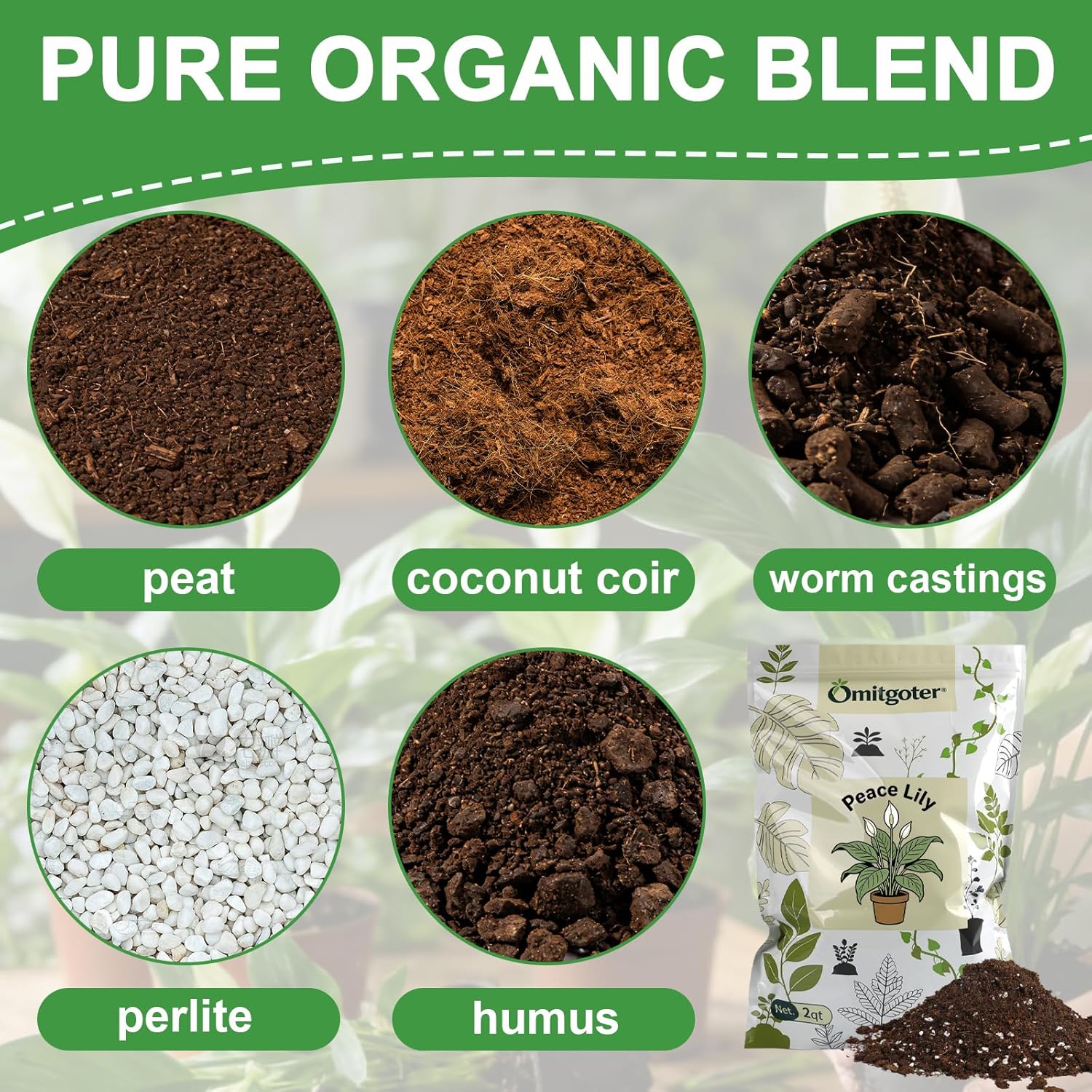 Premium Peace Lily Potting Soil 10qt– All Natural, Well-Draining & Breathable Soil for Peace Lily & Indoor Plants