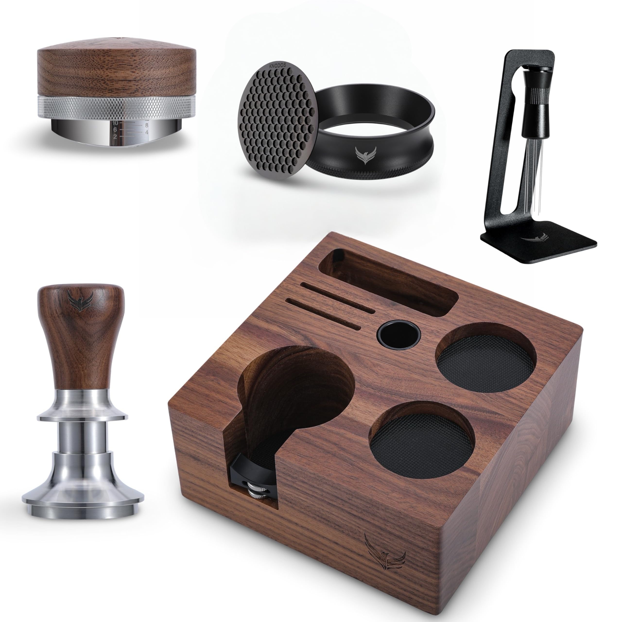 Tamper Set 54mm für Sage – Walnuss Tamperstation, Espresso Tamper, Coffee Distributor, WDT Tool, Dosierring & Puck Screen Barista Zubehör