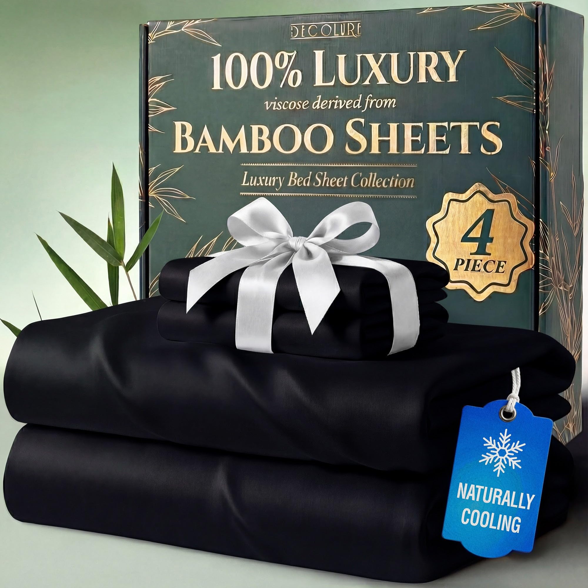 DECOLURE 100% Organic Viscose Derived from Bamboo Sheets Queen Size 6pcs - Ultra Soft & Luxuriously Cooling, 17" Deep Pocket, Double Stitching, Perfect for Hot Sleepers - Queen Bed Sheets (White) — view 9