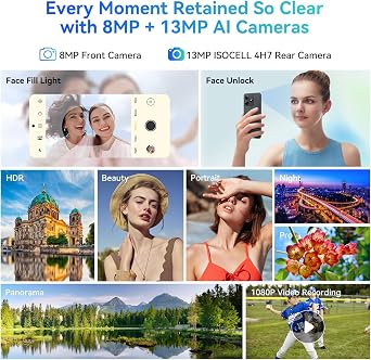 Blackview Wave 8 Unlocked Phones, Android 15 Smartphones 24GB+256GB/2TB, 4G Octa-Core, 13MP+8MP AI Camera 5000mAh/10W Cell Phone, 6.56 HD+, GPS/OTG, Fingerprint/Face ID Mobile Phones, Blue Celulares