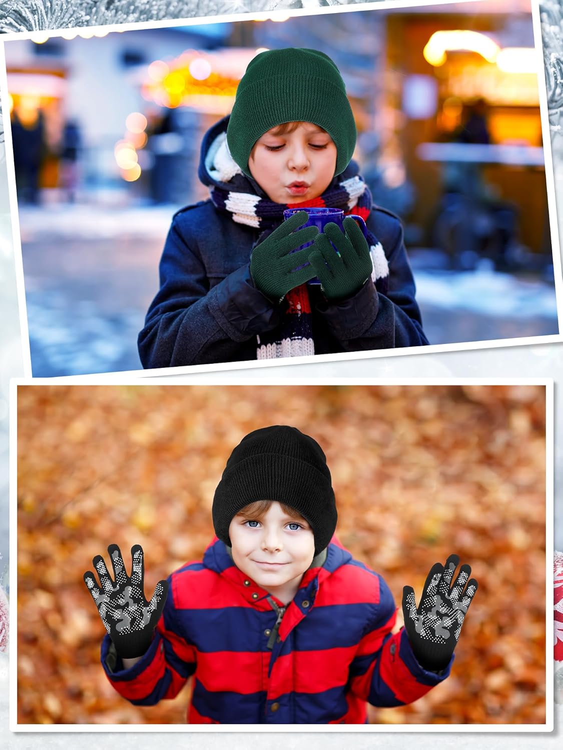 JaGely 100 Pcs Kids Beanies Hats and Gloves Set Bulk for Girls Boys Winter Warm Knitted Beanies Anti-slid Gloves with Grips