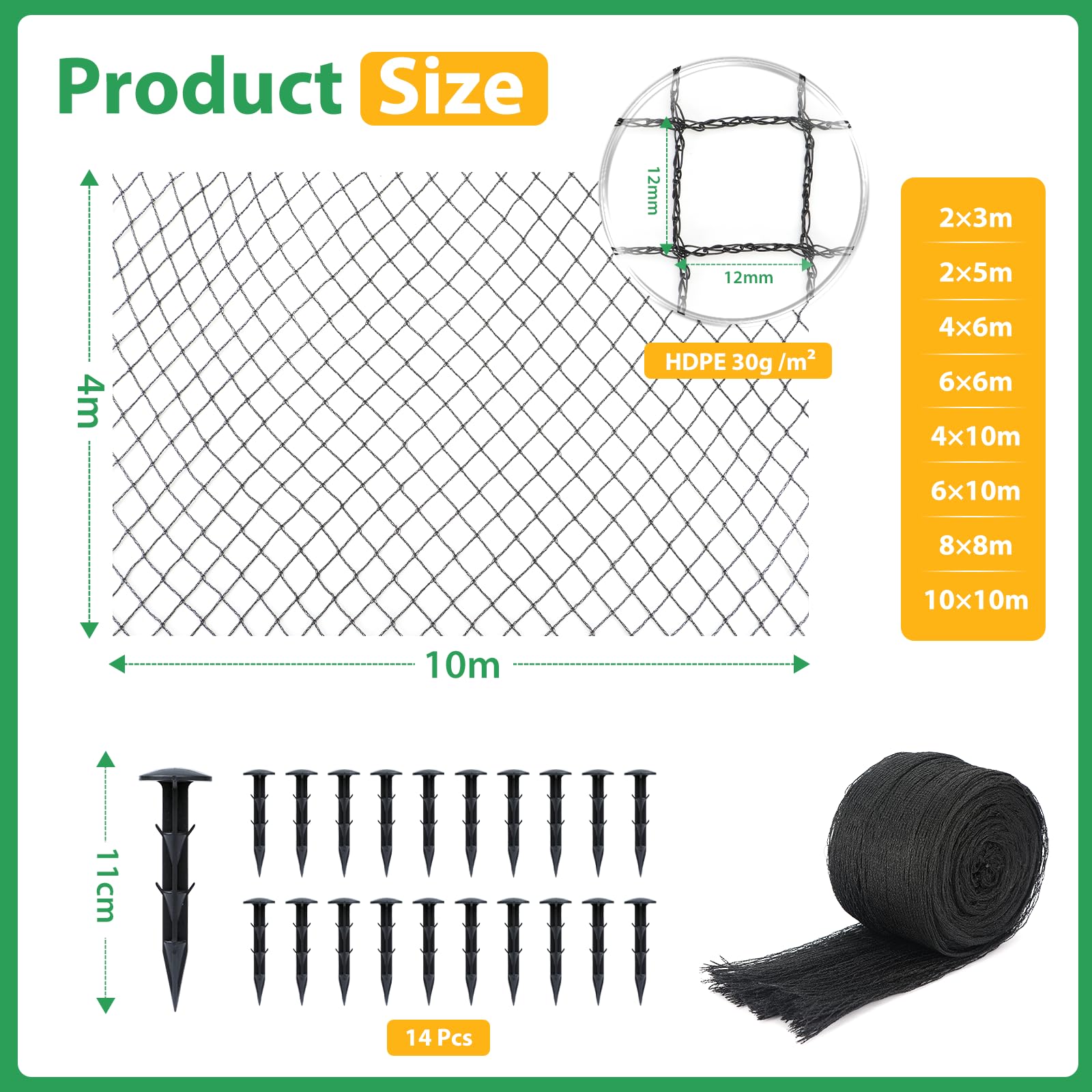 Pond Netting Heavy Duty Koi pond net,to Heron deterrent for ponds fine mesh cover for ponds to prevent leaves,Bird netting Protect Koi Fish pond & garden from Heron Birds Predators Cats (4 m x 10 m) - Image 2