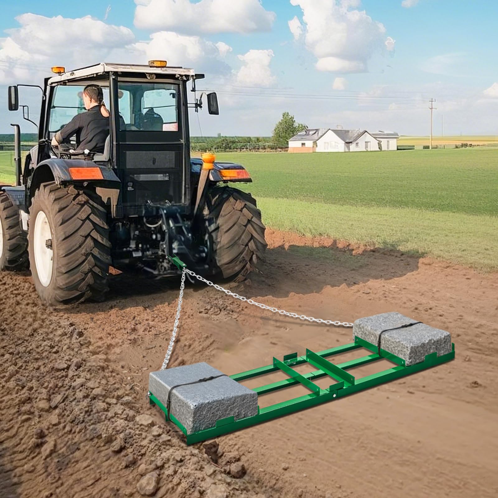 VEVOR Erpice Trainato per Impieghi Gravosi con Barre Regolabili e Catena 1830 mm, per Vialetti per ATV, UTV, Trattore, Tosaerba Trainato Dietro Strumento di Livellamento del Prato Cortile