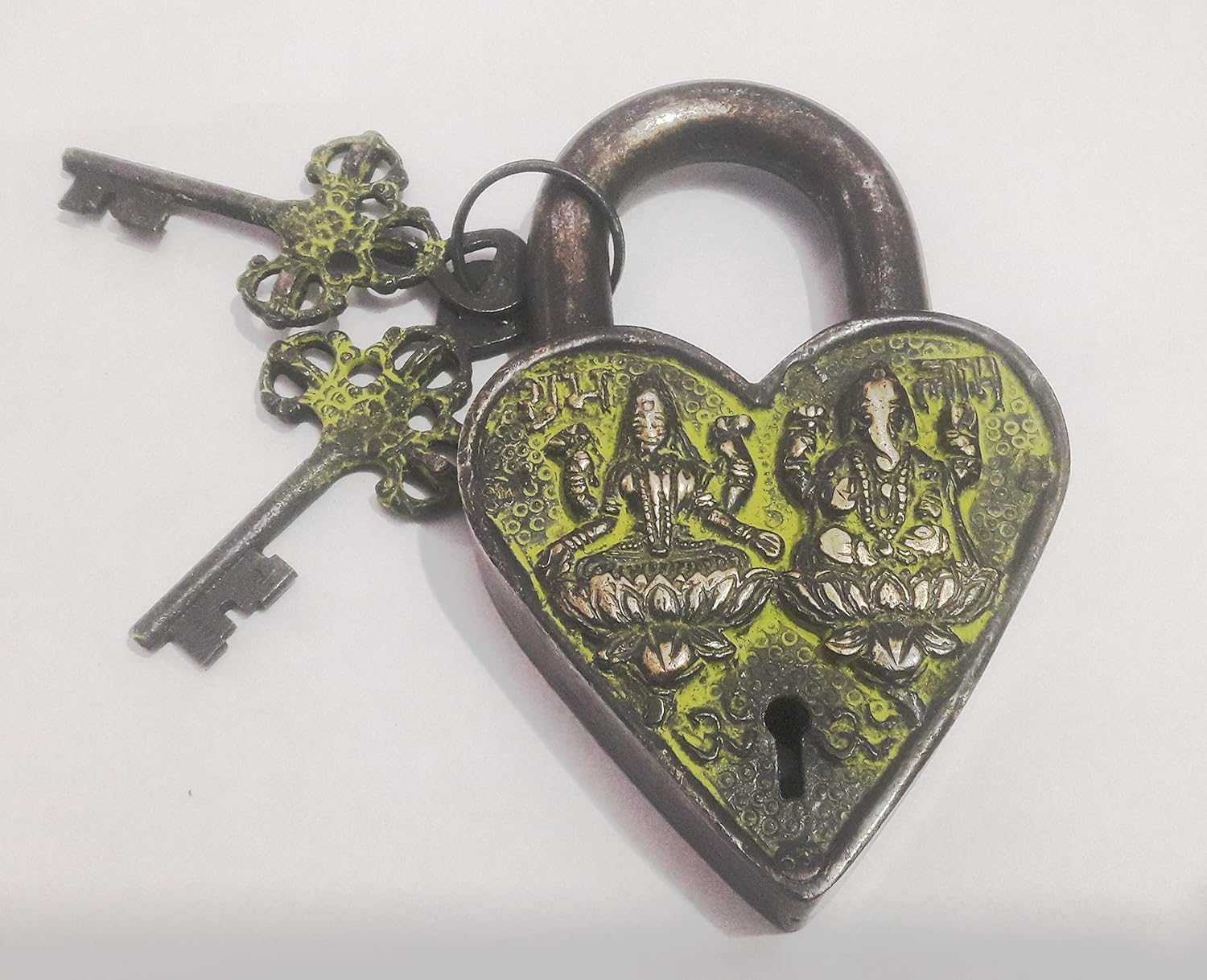 Heart-Shape Padlock with 2 Skeleton Keys Fully Functional with 2 Keys - Gym Lock, Combination Locks for Gates, Toolbox, Luggage, Cabinet, Bicycle, School, Home, Office, Travel (Ganesha-Laxmi)