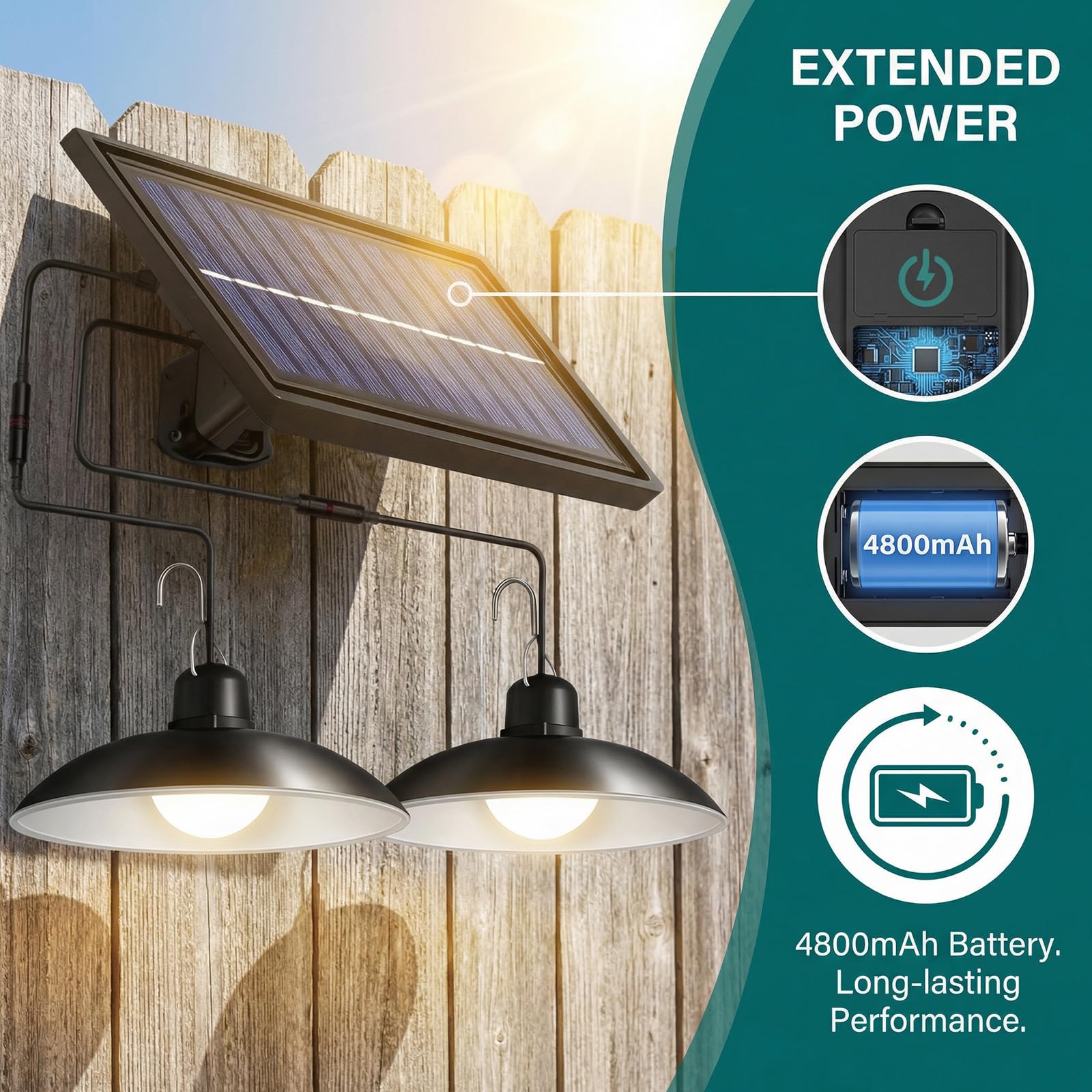 PORFOYO Lampe Solaire D'extérieur Avec Télécommande, Lampe Solaire Exterieur, 50W Suspension Solaire, Lampes Suspendues LED Solaires IP65, Lampes Solaires Pour Extérieur et Intérieur