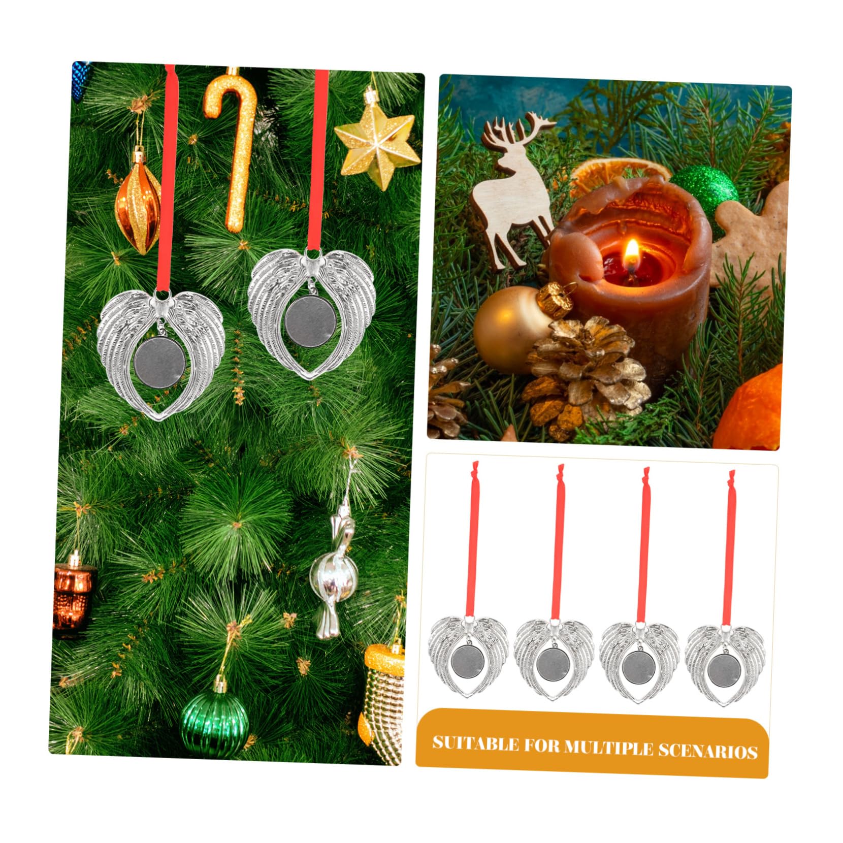 Zerodeko 3 Series Colgante De Alas De Ángel Navidad Pegatinas Espacios En De Sublimación De Navidad Adornos De Fotos para El Árbol Adorno De ala Silver Aleación De Zinc 6 Piezas*3