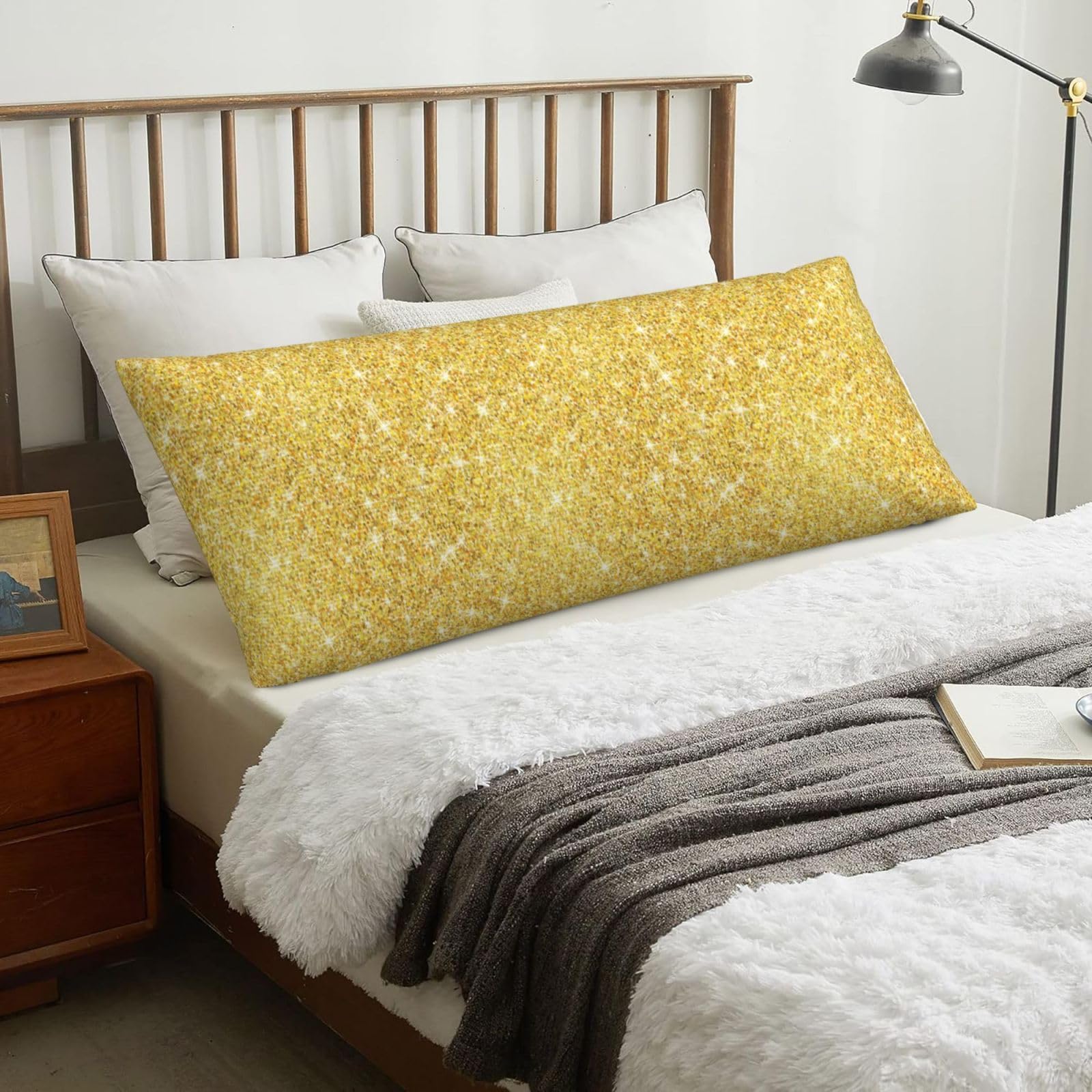 Gold Glitter Texture, Body Pillow Cover with Zipper,Long Body Pillowcase 20 x 60 in