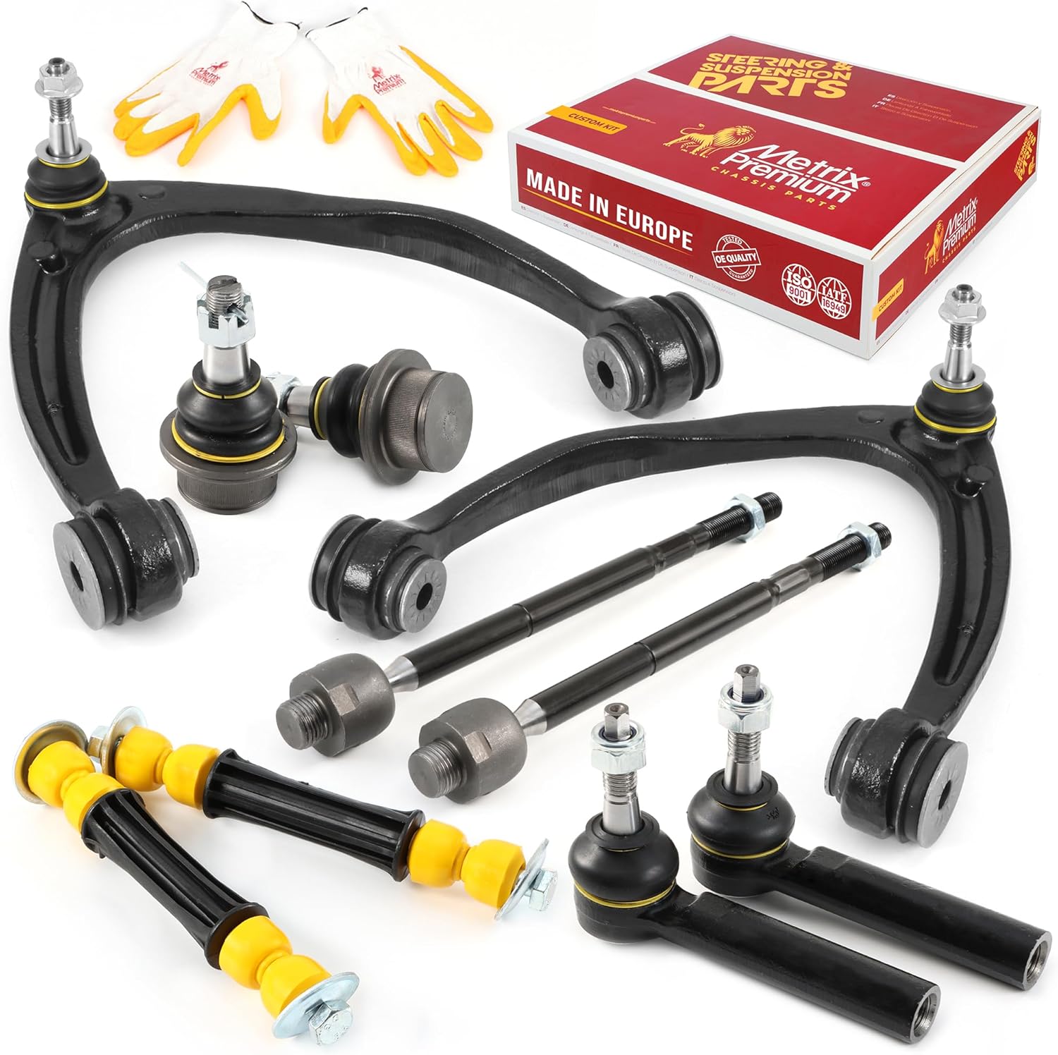 Metrix Premium Chassis Parts - 10 PC Front End Suspension Kit Fits 07-13 Cadillac Escalade, Chevrolet Avalanche, GMC Sierra 1500, Ball Joints Tie Rod Ends Sway Bar Links Control Arms w Gloves