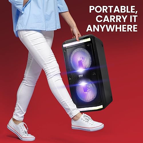 Miniatura 6 de Pyle Altavoz Bluetooth y sistema de megafonía  Sistema de karaoke estéreo portátil con micrófono con cable, luces LED integradas, lectores
