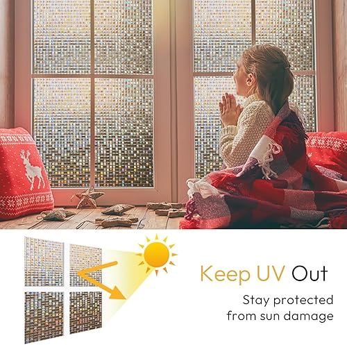 Miniatura 2 de rabbitgoo Película de privacidad para ventana película de vitral mosaico estático vinilo decorativo para ventana color arcoíris extraíble bloqueo UV