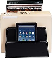 Vista 5 de MobileVision Carpeta de archivos de escritorio ejecutiva negra bandeja de papel y organizador de dispositivos 5 divisores de ranura