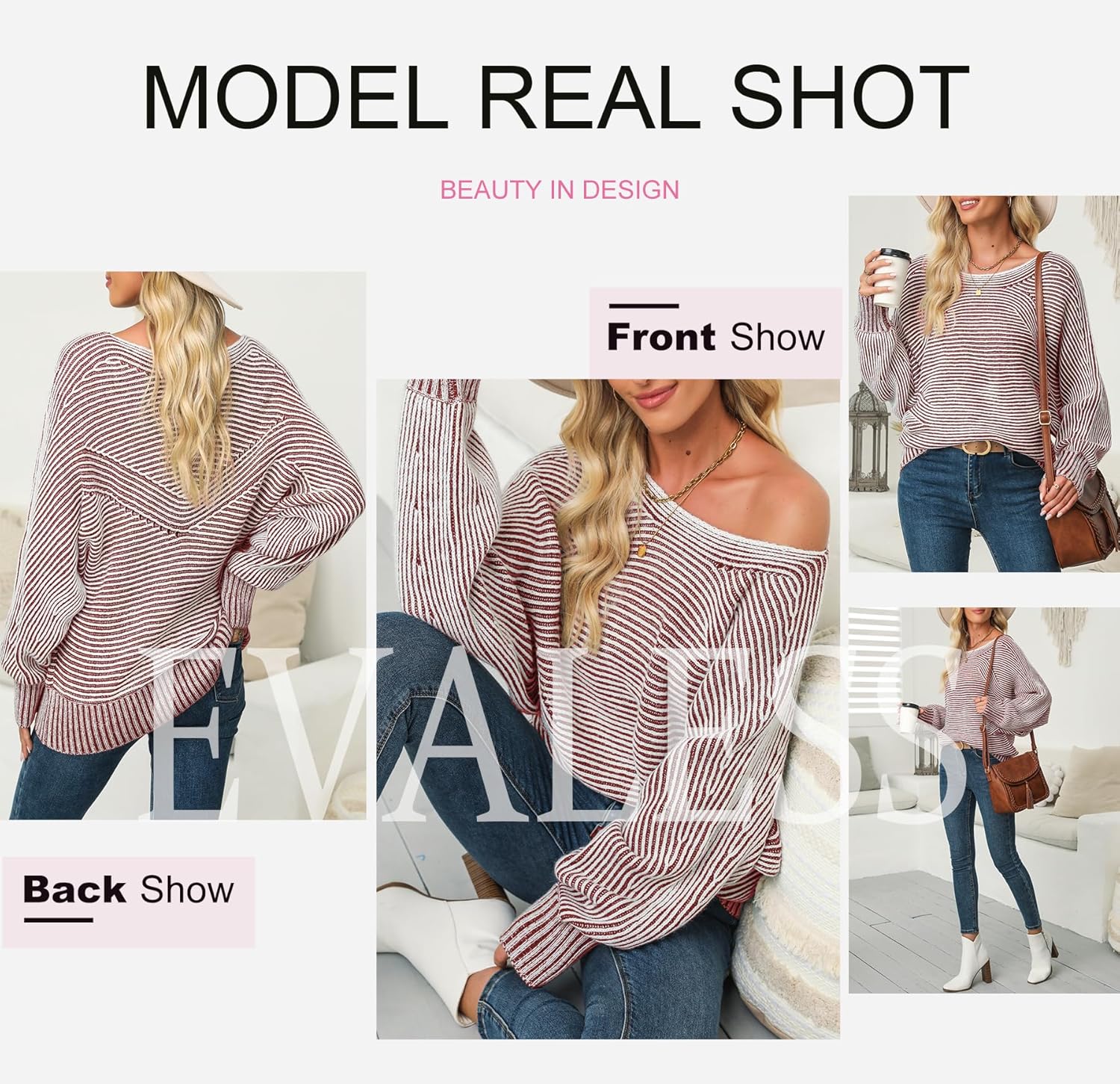 EVALESS Striped Sweaters for Women Boat Neck Batwing Sleeve Oversized Pullover Sweater Tops Womens Fall Clothes Outfits - Image 6