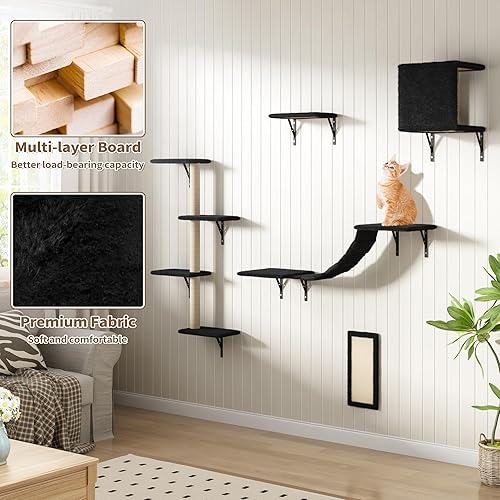 Miniatura 5 de COZIWOW Estantes de pared para gatos, juego de 5 escaladores para gatos montados en la pared, perchas flotantes para gatos, camas colgantes para