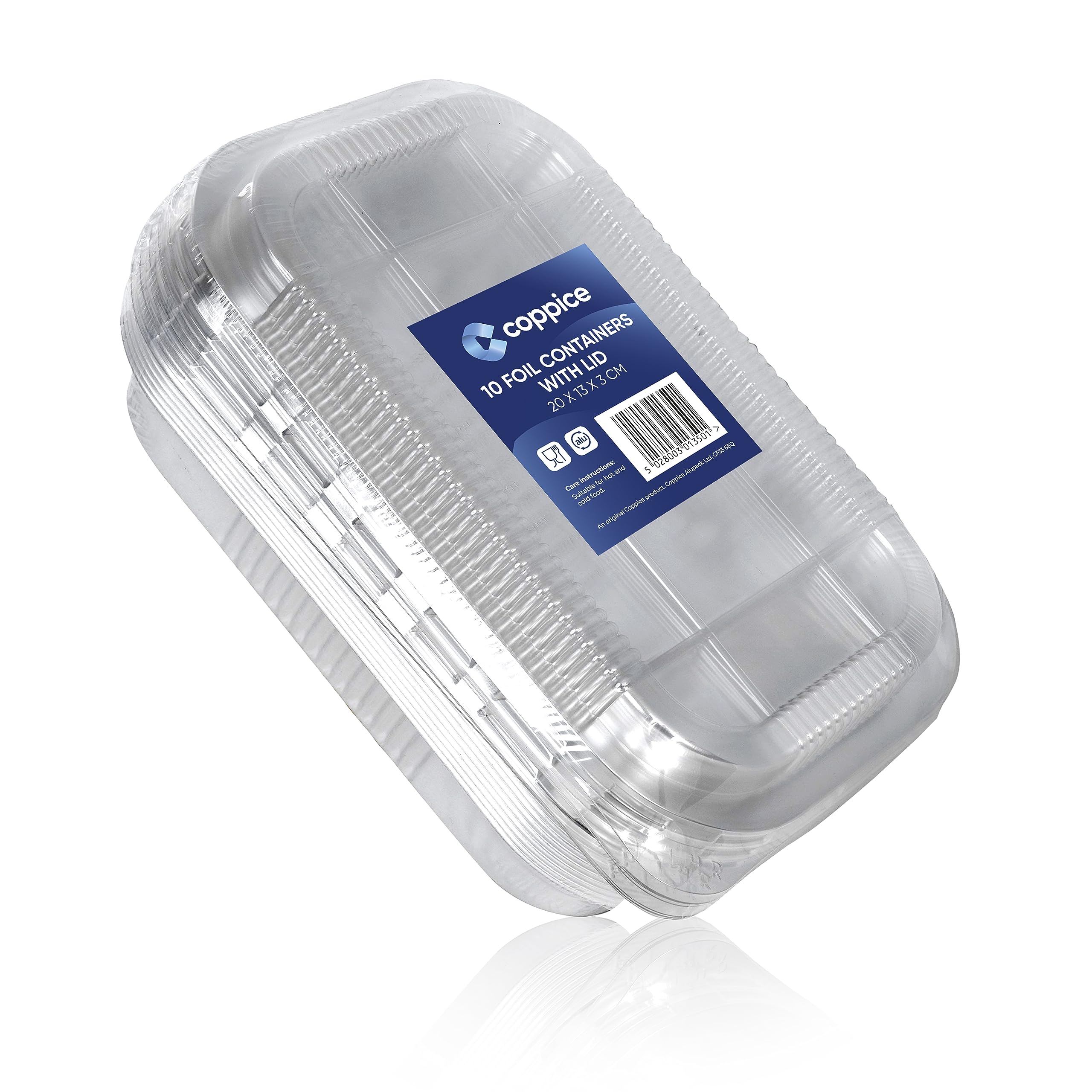 Coppice Silver Strong Aluminium Foil Tray With Plastic Lid For Baking, Bbq, Roasting, Grilling, Air Fryer & Food Storage | 20Cm X 13Cm | Freezer, Microwave & Oven Safe | 10 Pack (Depth 3Cm)