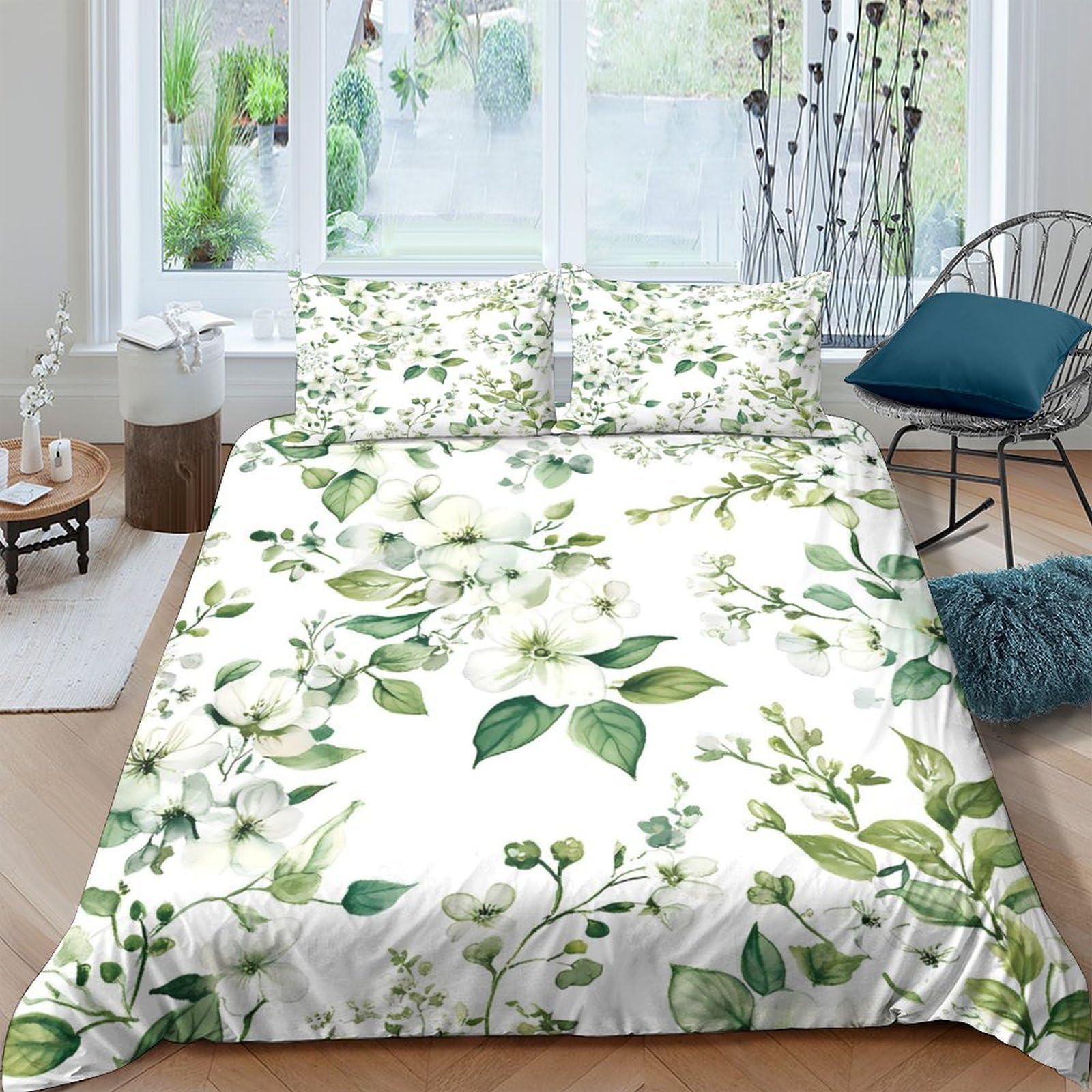 Ctjqhvkz Style-6 3D Printed Botanical Leaves Fitted Sheet Microfiber Anti-Slip Greenery Mattress Cover Bedroom Decor Washable Single（135X200cm）