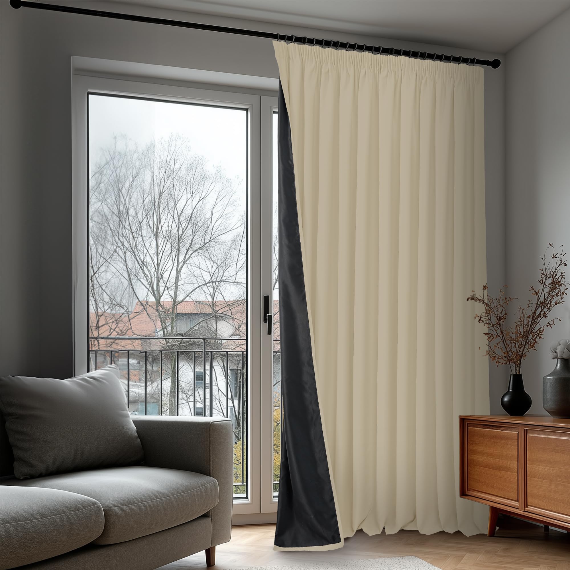 Deconovo Tende per Interni Oscuranti 100% con Retro Nero Completo, Tende Termiche Isolanti con Fettuccia per Camera da Letto e Soggiorno Moderne, 1 Pannelli, 300x220 cm, Beige Chiaro