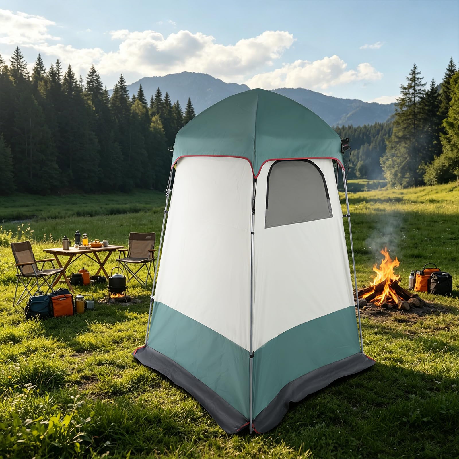 Tenda da doccia, 160 x 160 x 240 cm, tenda per spogliatoio, verde scuro, impermeabile, portatile, da campeggio, con fondo rimovibile, per escursioni, spiaggia, attività all'aperto