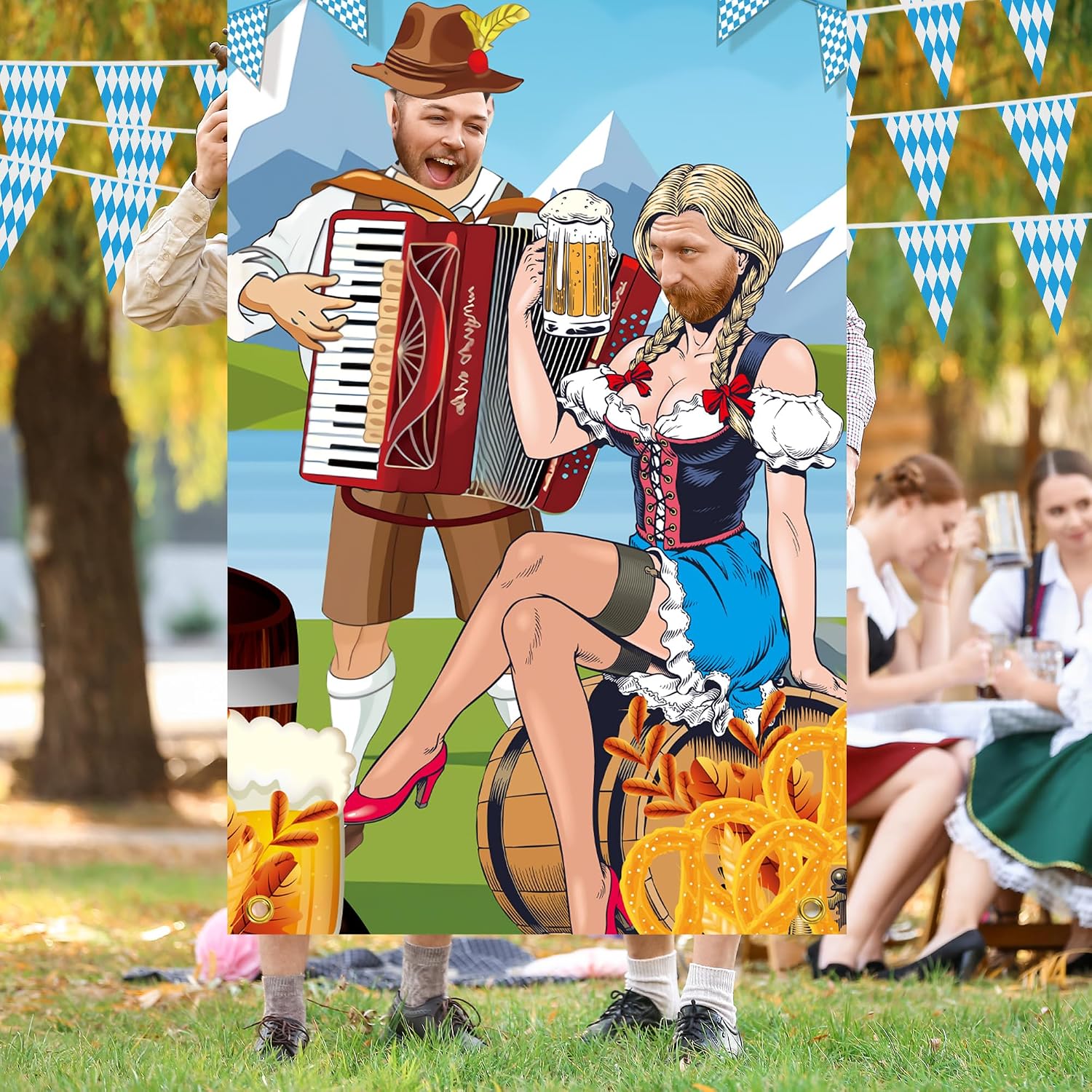 Oktoberfest Party Supplies, 65.6 FT Octoberfest Hanging Flags Photo Prop Decorations, Oktoberfest Bavarian Pennant Flags Funny Photo Booth Background, Blue White Yard German Themed Beer Festival Decor