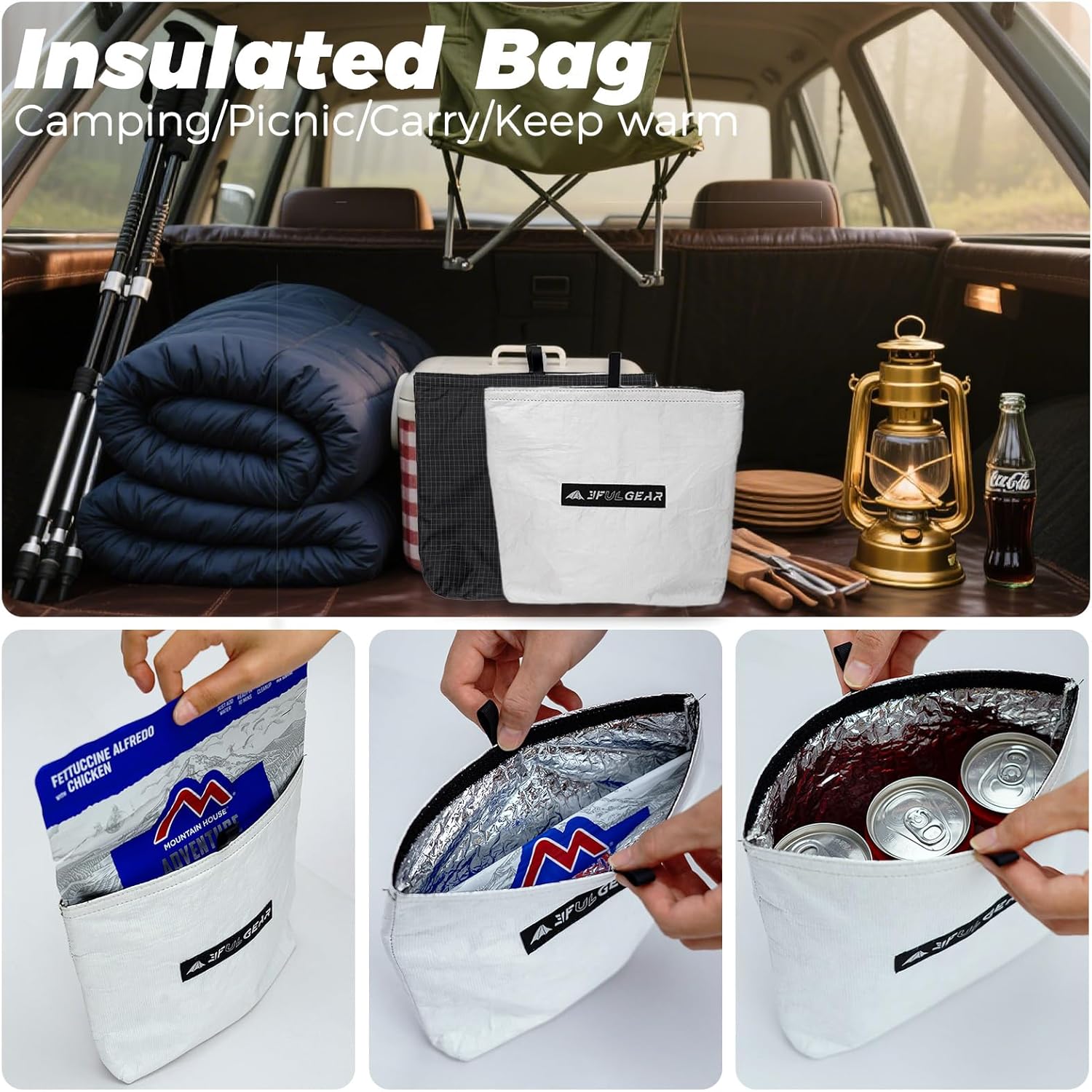 Insulated Cooler Bag, Lightweight Reusable Cooler Keeping Food Hot or Cold for Long Time Portable Thermal Grocery Pouch