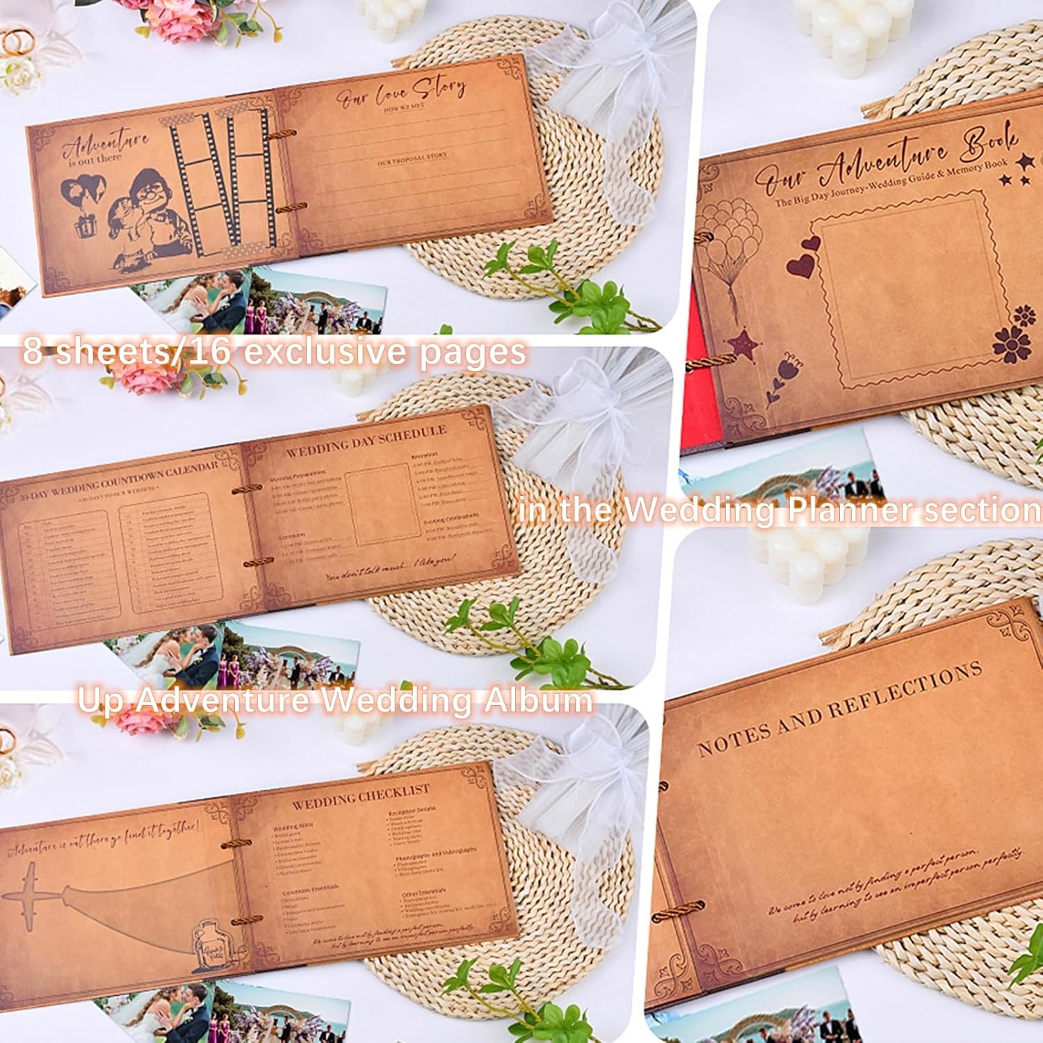 Adventure Book Diary Photo Scrapbook, Adventure Wedding Planning Book with Embossed Cover,Inspired by the 'Up' Saga, Ideal for Memories,Weddings,Traveling,Birthdays,Christmas,Newly Engaged Couples - Image 3