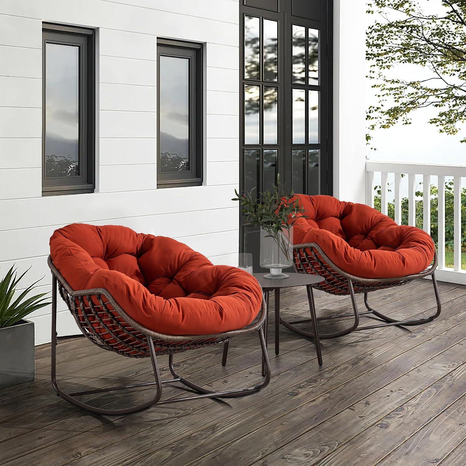 Outdoor & Indoor Rocking Chair - Patio Egg & Papasan Chair with Detachable Cushion for Bedroom, Living Room, Garden - Orange