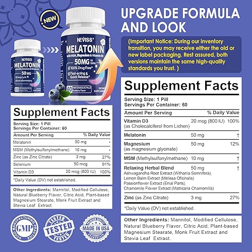 Melatonina sin azúcar de 50 mg para adultos 180 porciones de disolución rápida masticable y sublingual Melatonina extra fuerte con MSM, selenio y