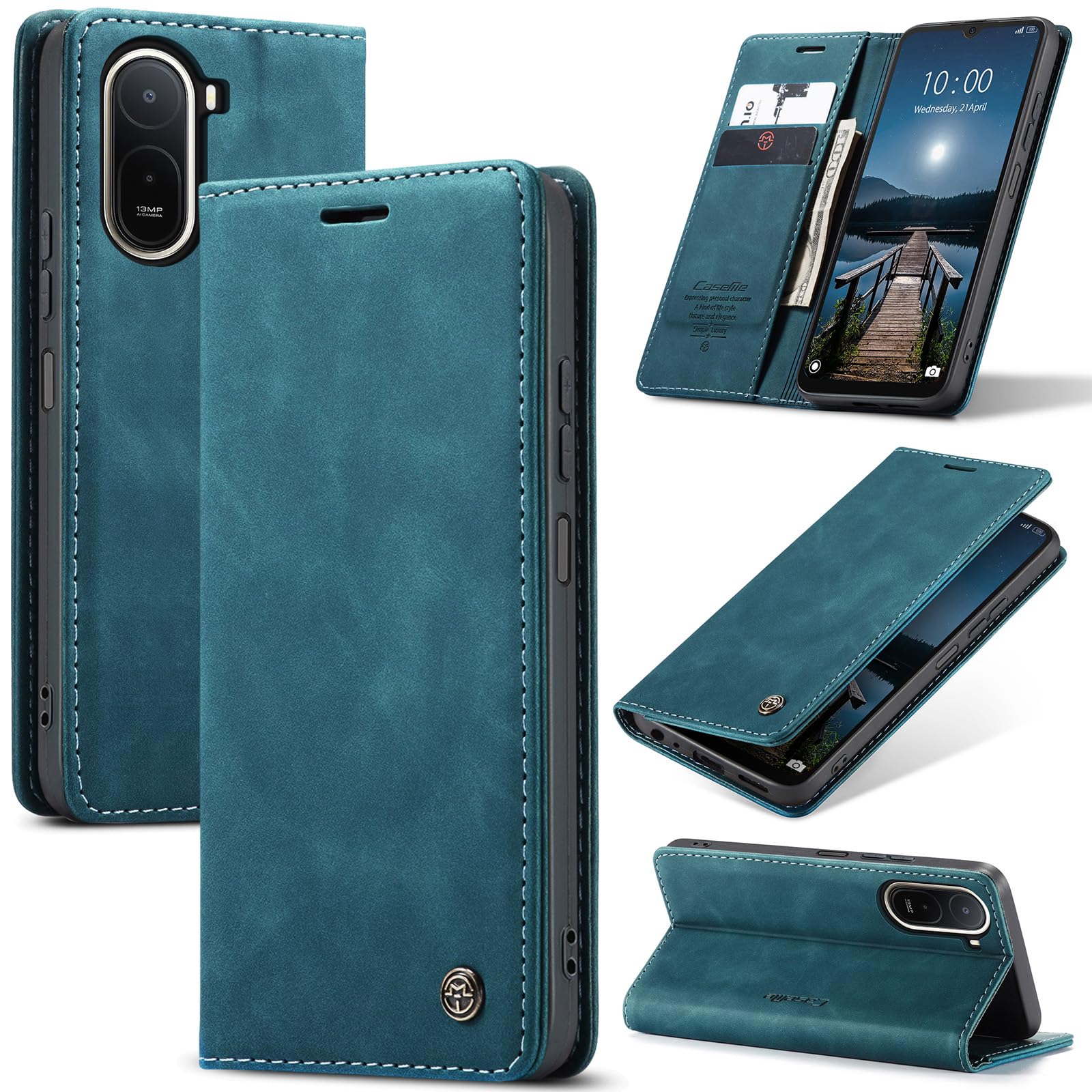 Azororo Cover per Redmi A7 Pro 5G, Premium PU Pelle Custodia, Magnetica Carta Fessura Portafoglio Case, Flip Cavalletto Custodia per Redmi A7 Pro 5G - Blu verde