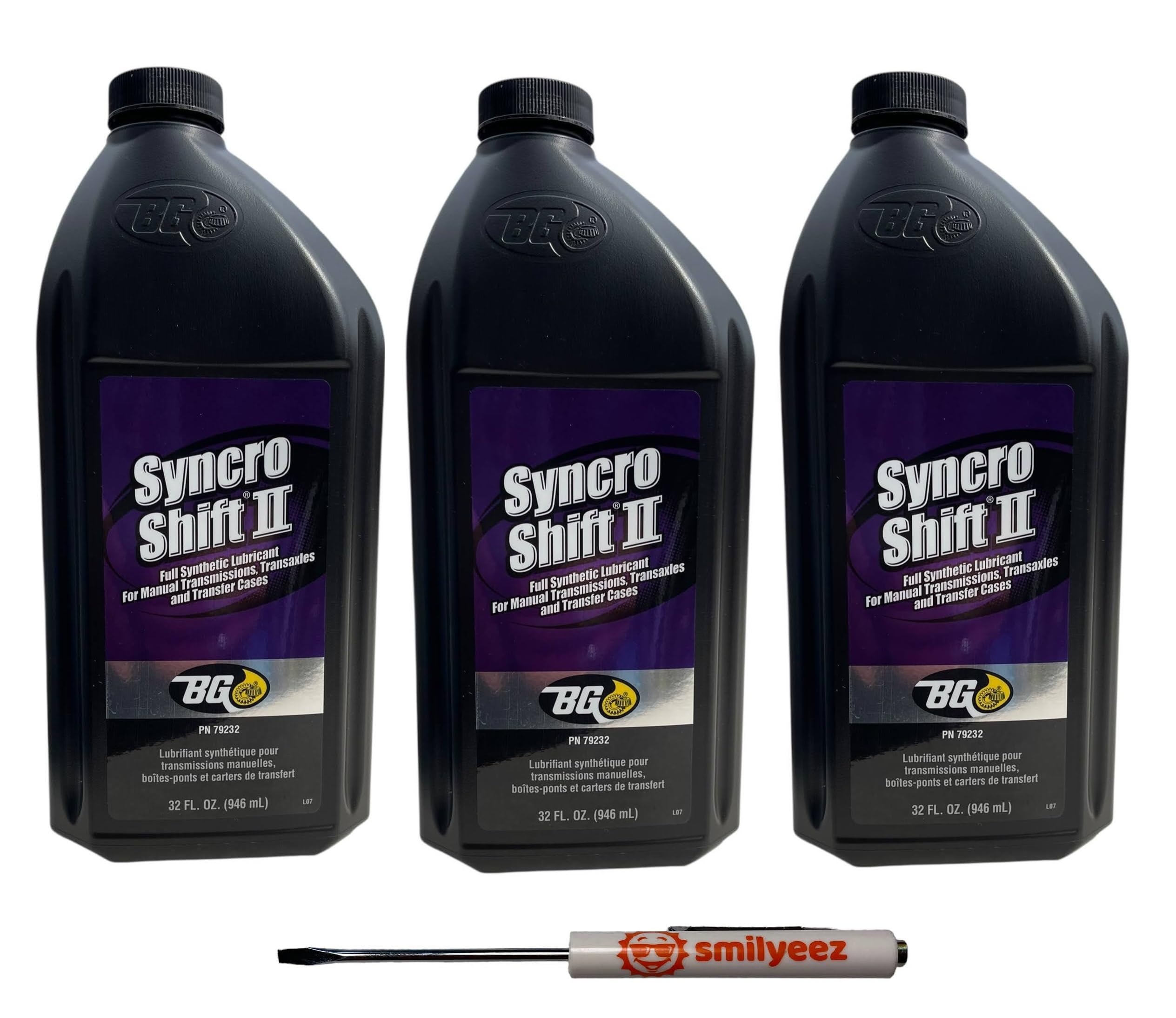 Smilyeez Listing for BG Syncro Shift II PN 792 with Pocket Screwdriver (3 Bottles) Synthetic Gear Lubricant - Fluid for Manual Transmissions and Trans-Axle