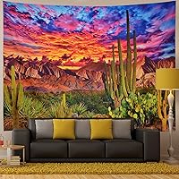 Vista 2 de Generleo Tapiz de cactus de desierto de montaña, tapices de nubes y atardecer, plantas tropicales psicodélicas, tapices de pared, paisajes