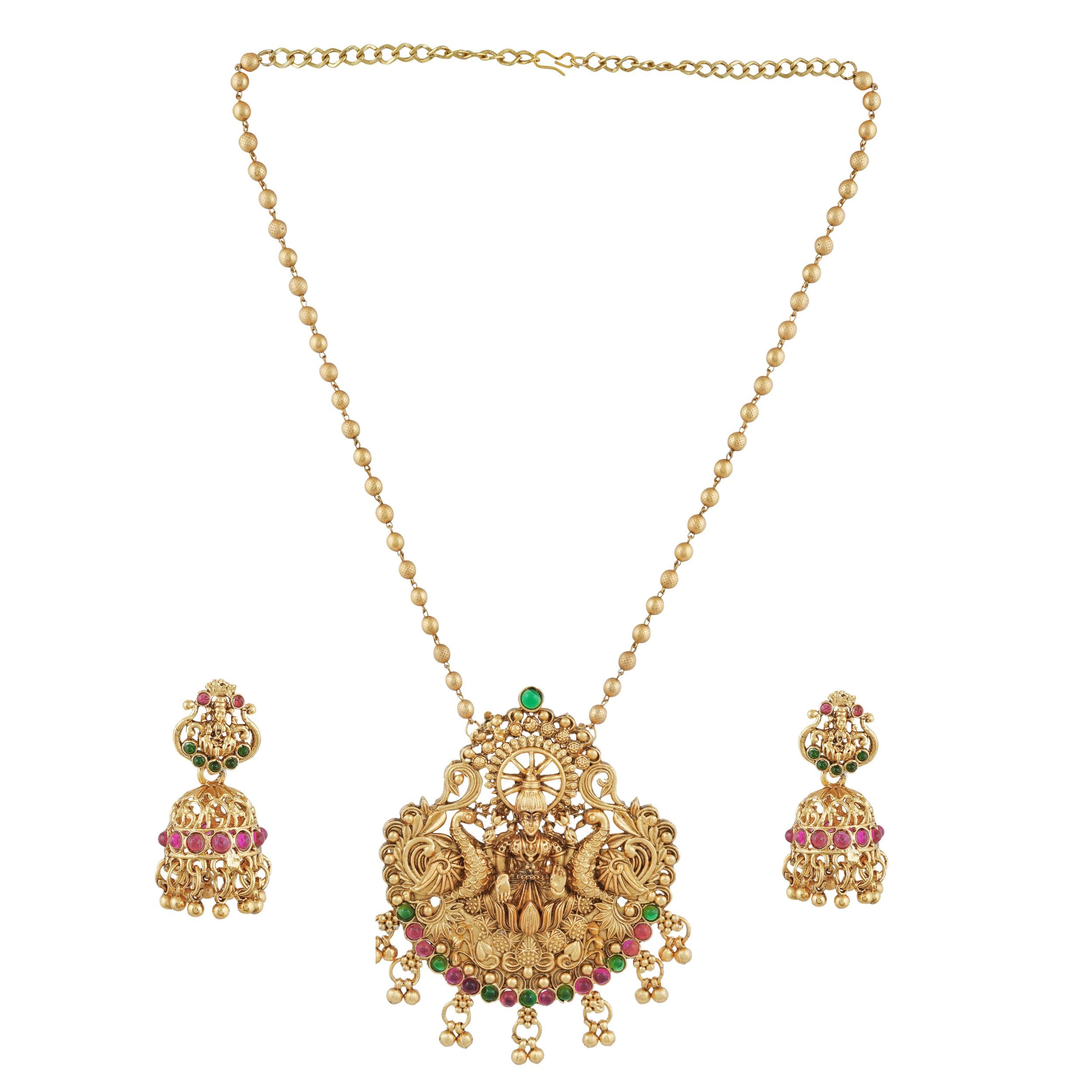 Mansiyaorange Necklace Jewellery Set Matte Gold Multi Colour Temple Theme Maa Lakshmi Motif Chain Pendant Set For Women (B0CJ7VF6NX) Amazon Price History, Amazon Price Tracker