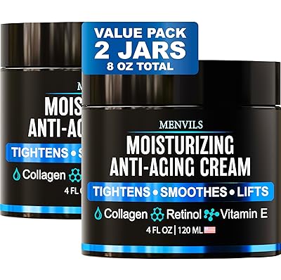 2 Pack Mens Face Moisturizer Cream - Anti Aging & Wrinkle for Men with Collagen, Retinol, Vitamins E, Jojoba Oil - Face Lotion - Age Facial Skin Care - Eye Wrinkle - 8 oz Total