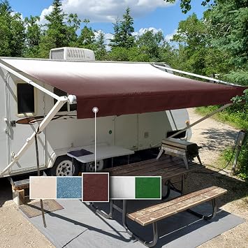 RV Awning Fabric Replacement Standard Grade Premium Vinyl 1000D Universal Fit 12-22 Feet Cold-Crack Tested at -25F Reinforced RV Awning Replacement Fabric 12Fabric 112", Burgundy Fade