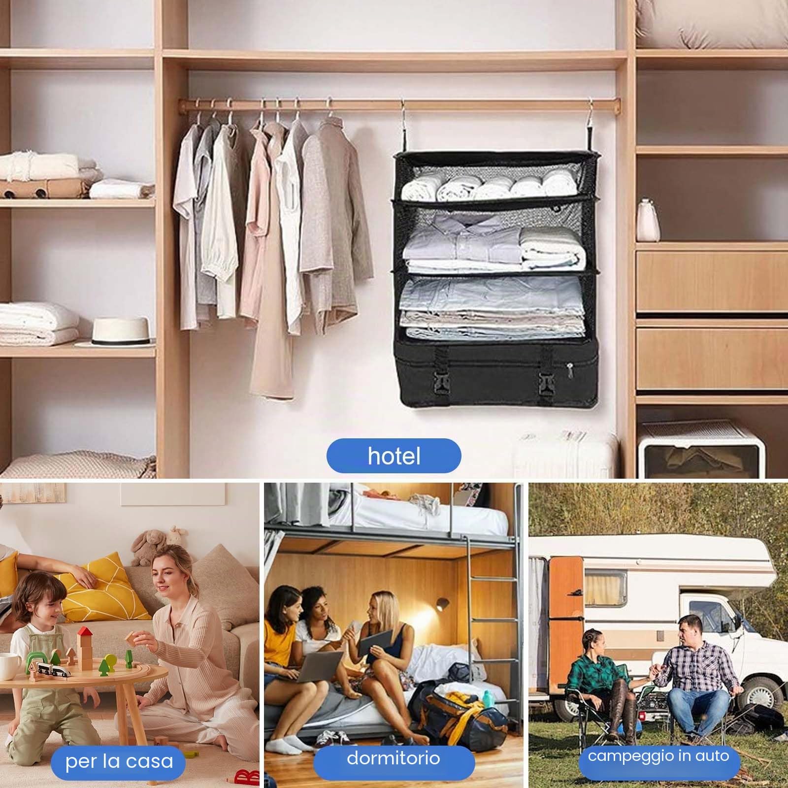 Dokeno Organizer Valigia, Organizer per Valigie da Appendere con Borsa per Cosmetici Pieghevole Organizer Valigia Salvaspazio, Packing Cubes Set Compressione
