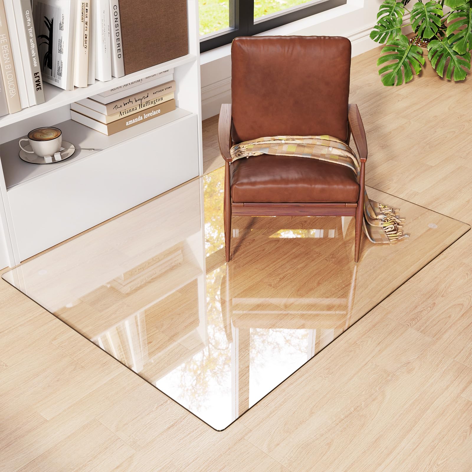 Tempered Glass Chair Mat 48"x36" - Ultra-Clear Office Chair Mat for Hardwood Floors & Low-Pile Carpets - Heavy-Duty 0.2" Scratch-Resistant Surface with Non-Slip Pads - Supports 1,000 lbs