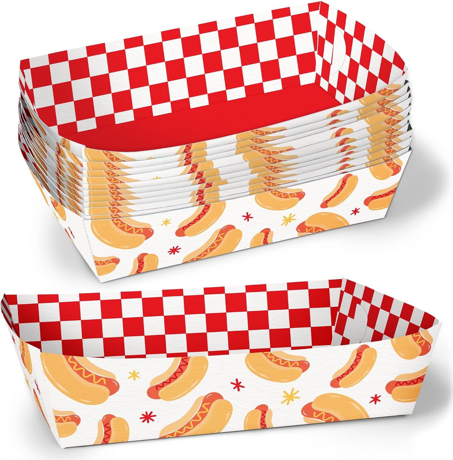 Big Dot of Happiness Hot Dog Food Trays, Disposable Food Boats for Summer Birthday BBQ Picnic Party, Double-Sided Paper Meal Holders for Hot Dogs, Nachos, Snacks - 12 Ct