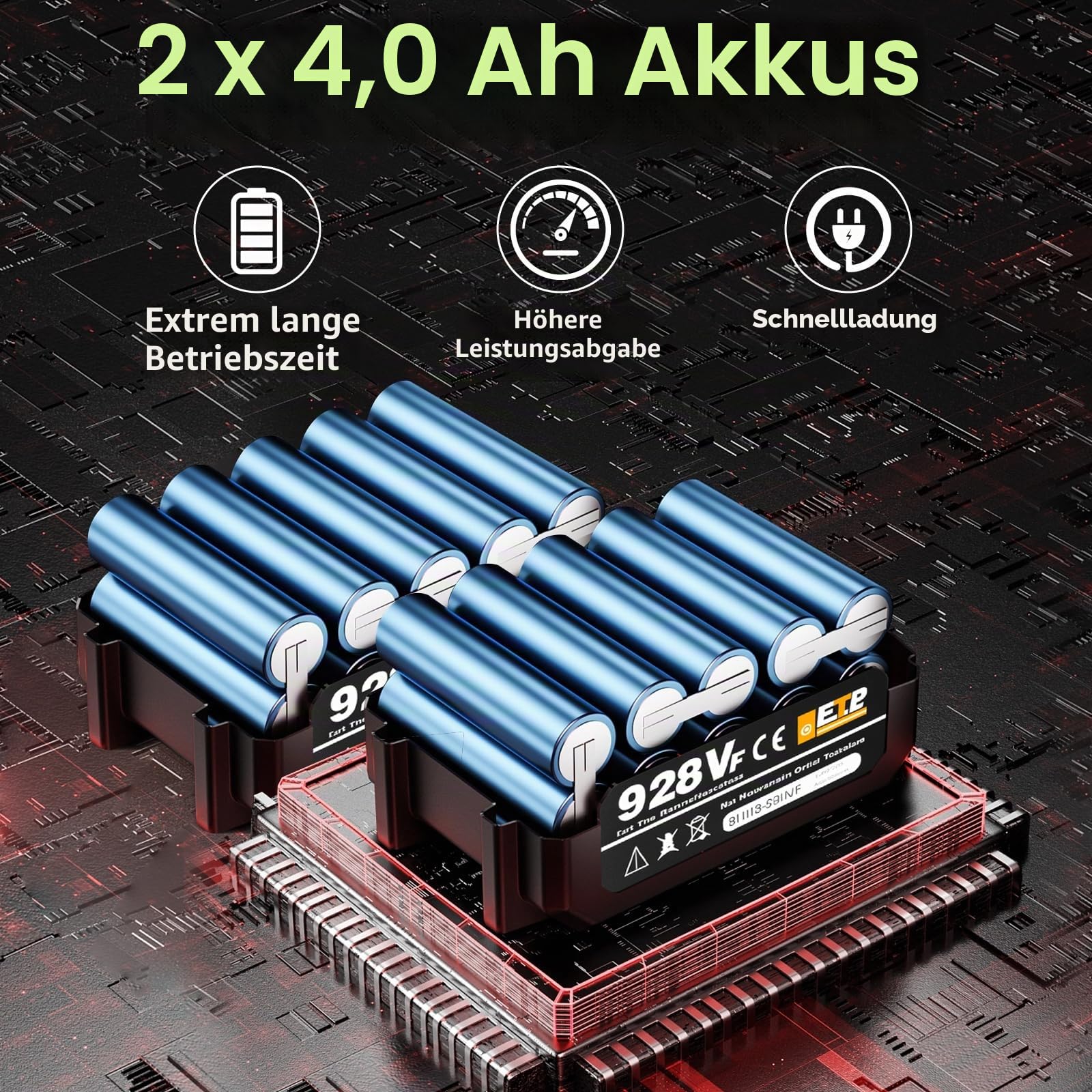 Akku Heckenschere & Astschere Teleskop mit 2x4000mAh Akkus