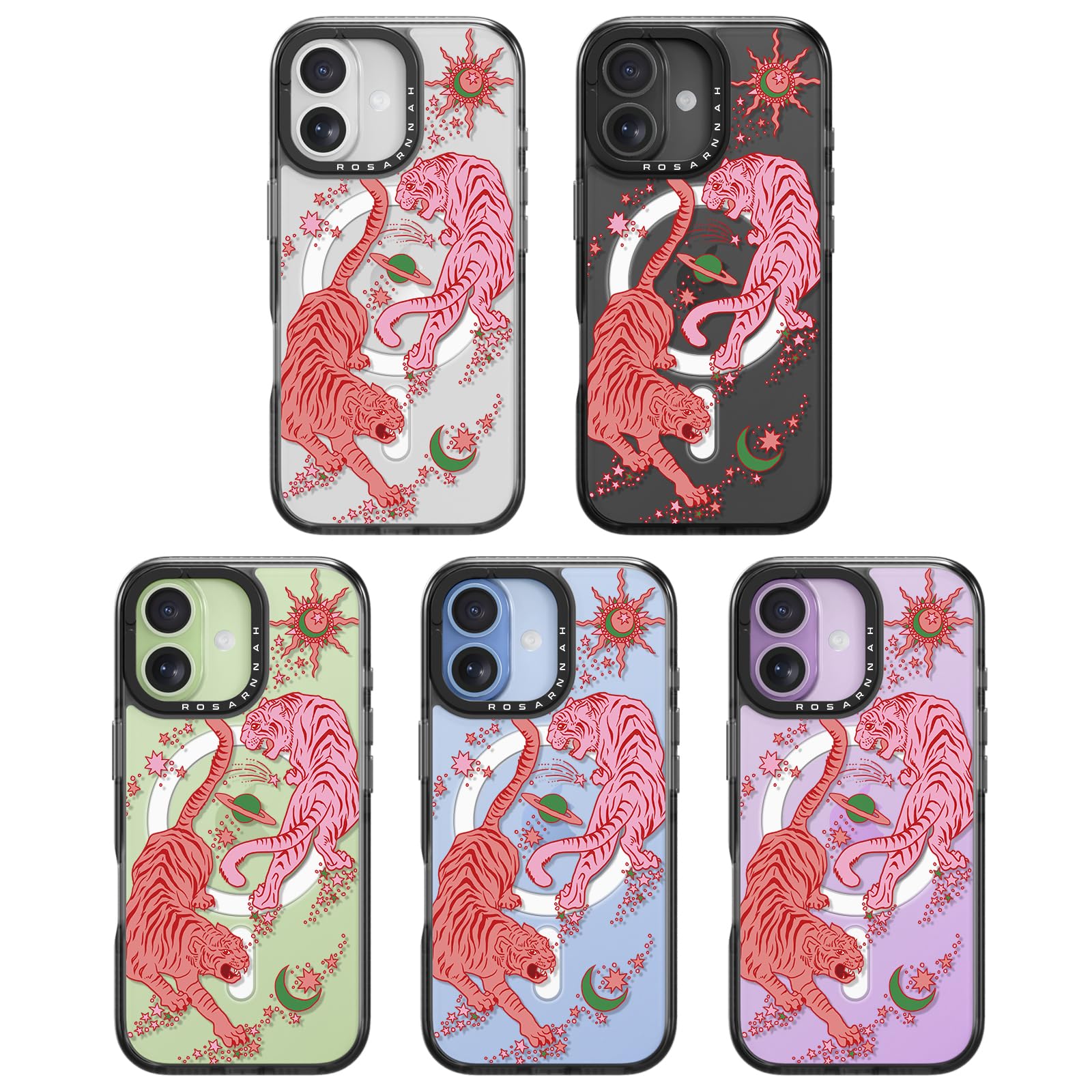 Rosarnnah Bonita funda para iPhone, compatible con Magsafe, duradera, a prueba de golpes, caída de 6.5 pies, diseño divertido de tigre para iPhone (6.1 pulgadas), color negro