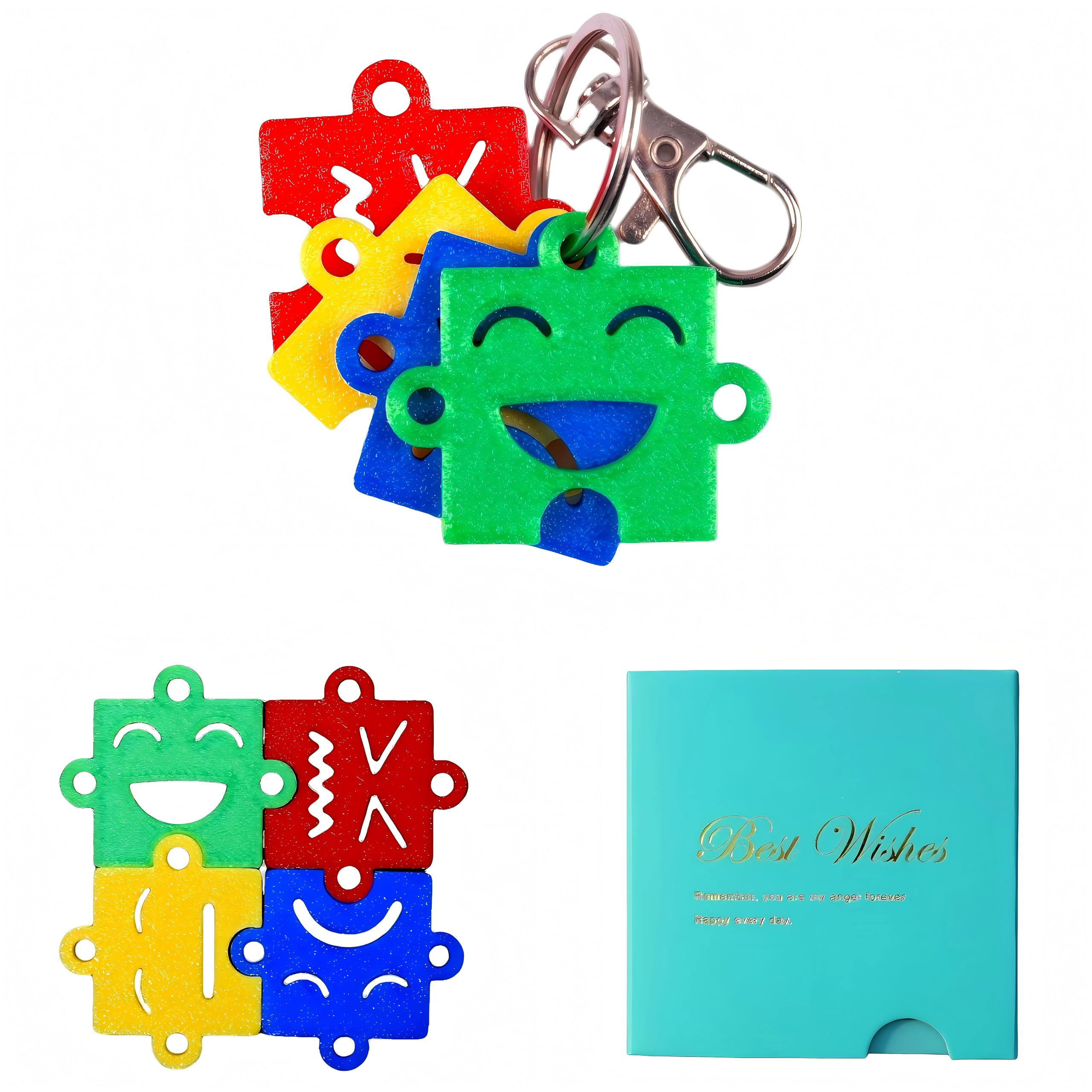 Emotions Keyring – 4 Piece Puzzle Set for Autism, ADHD, SEN | Visual Feelings Chart | Teaching Assistant Essentials, Gift-Ready