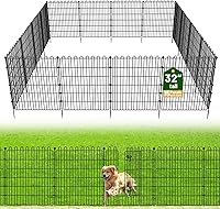 OutdoorFence 15 Panels No Dig Garden Fence with Gate - 32"H x 35.4'L Metal Pet Barrier for Dogs, Yard Borders, Landscape
