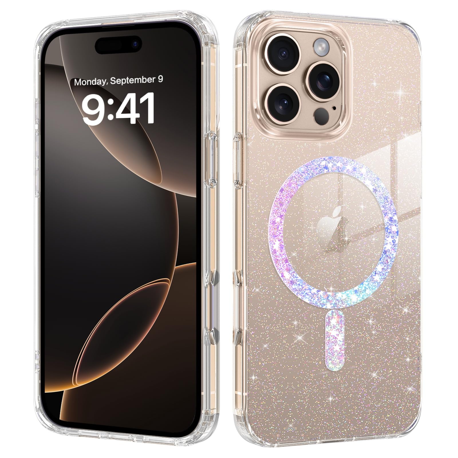 Custodia IPhone 16 Pro Glitter GaoBao Con MagSafe – Trasparente Con Paillettes, Antiurto Militare, Morbida TPU, Resistente All'Ingiallimento