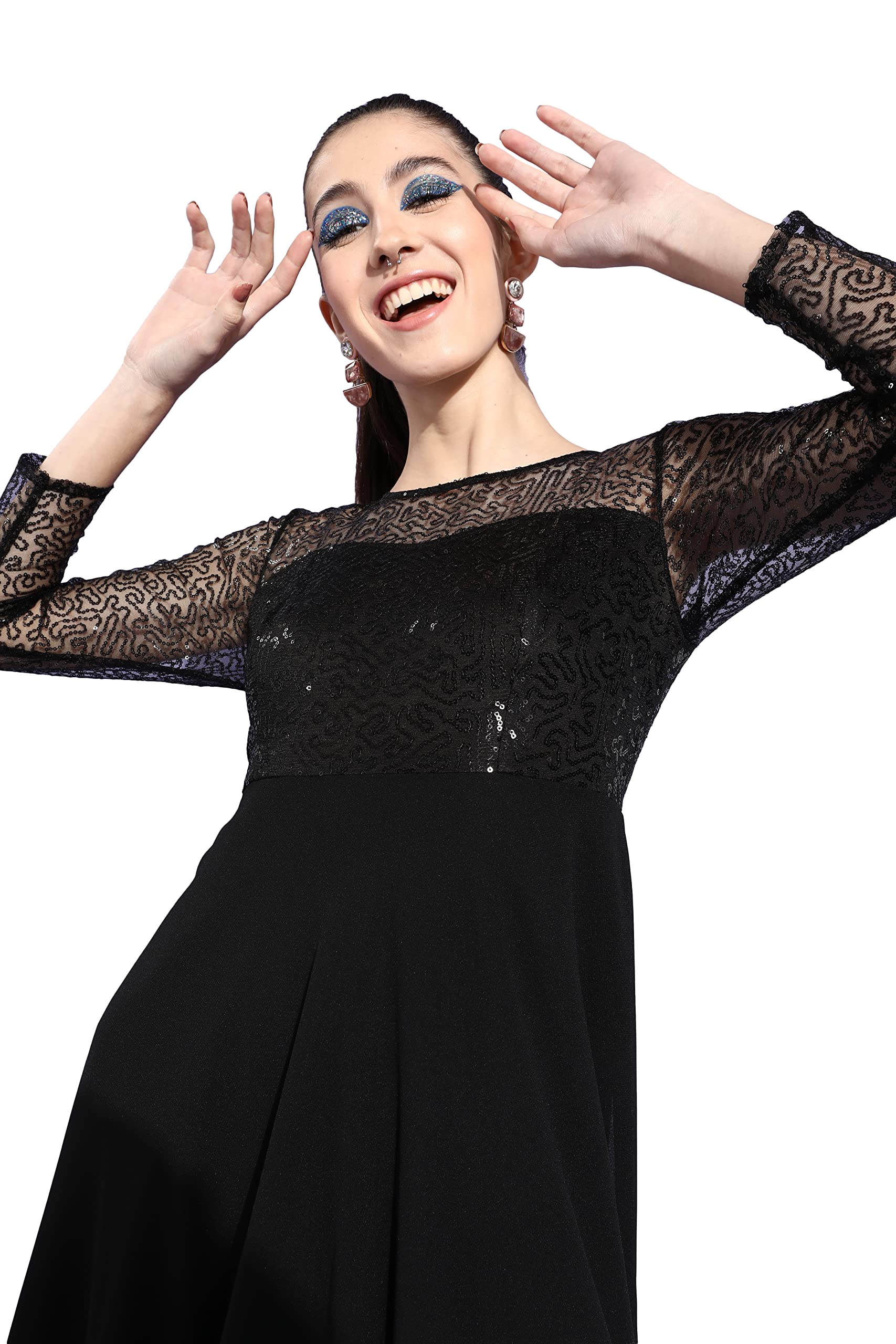 Miss Chase Women's Black Solid Embellished Maxi Dress (Mcaw21D06-21-62-08, Black, 3Xl)